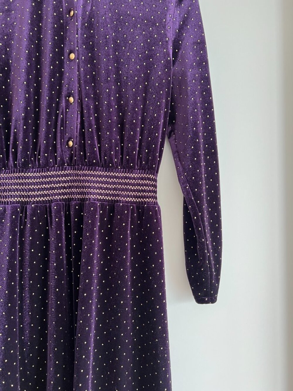 Sandro Paris Purple Velvet Midi Dress Gold Polka Dot XS/S Wedding Guest - Picture 6 of 14